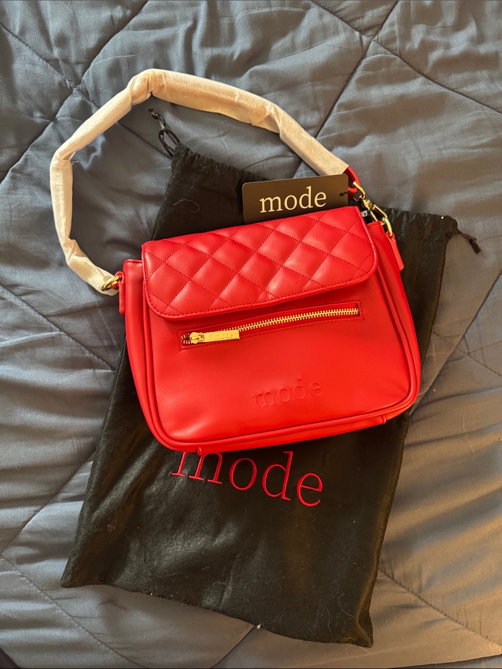 NWT Mode Quilted Flap Crossbody Bag in Red